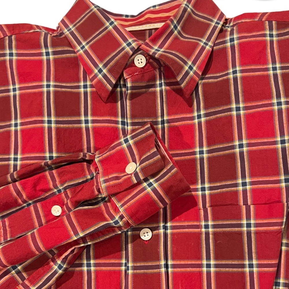 Timberland Men’s Medium Red Plaid Cotton Long Sleeve‎ Button Down Shirt Logo